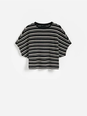 Reserved - T-shirt kimono w paski - czarny