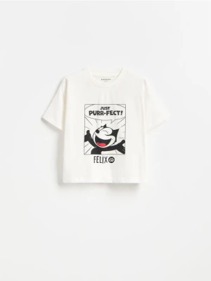 Reserved - T-shirt Kot Feliks - złamana biel