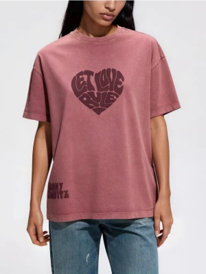 Reserved - T-shirt Lenny Kravitz - brudny róż