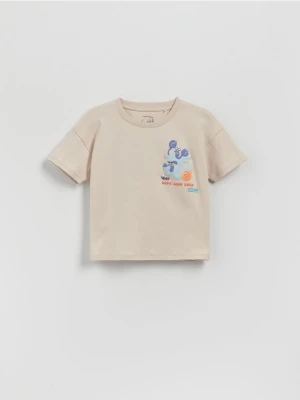Reserved - T-shirt oversize - beżowy