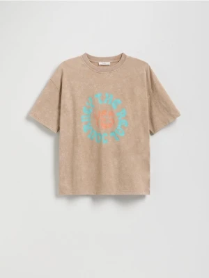 Reserved - T-shirt oversize - beżowy