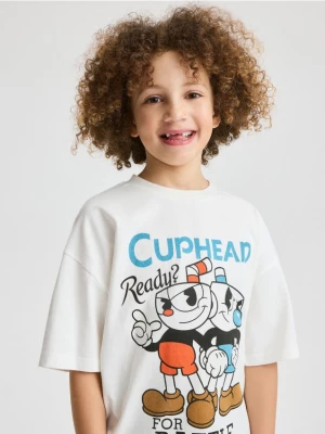 Reserved - T-shirt oversize Cuphead - złamana biel