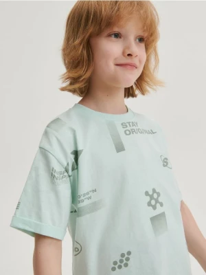 Reserved - T-shirt oversize - jasnoturkusowy