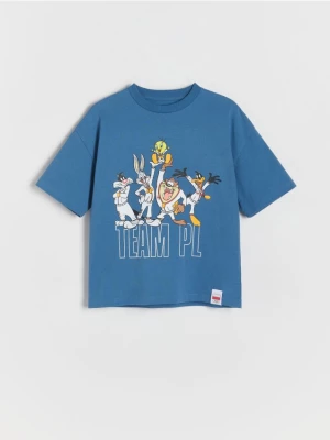 Reserved - T-shirt oversize Looney Tunes - niebieski