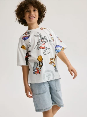 Reserved - T-shirt oversize Looney Tunes - złamana biel