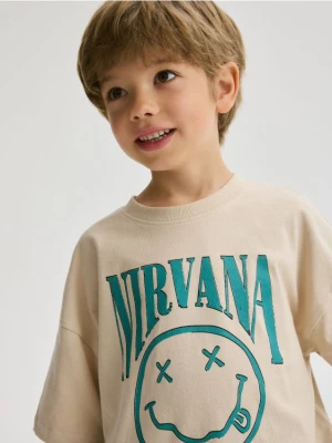 Reserved - T-shirt oversize Nirvana - beżowy