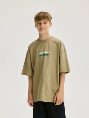 Reserved - T-shirt oversize - oliwkowy