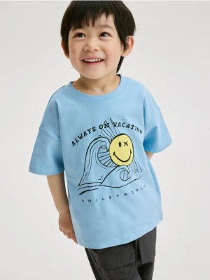 Reserved - T-shirt oversize SmileyWorld® - niebieski