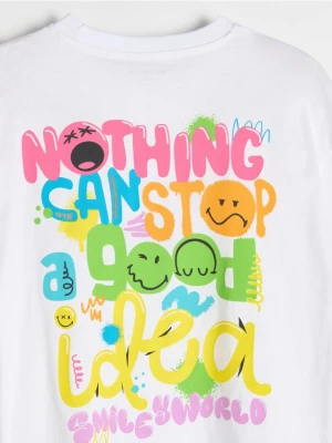 Reserved - T-shirt oversize SmileyWorld® - złamana biel