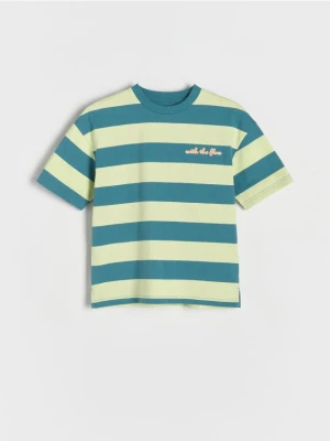 Reserved - T-shirt oversize w paski - jasnozielony