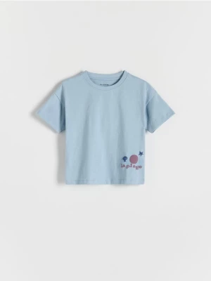 Reserved - T-shirt oversize z aplikacją - jasnoniebieski