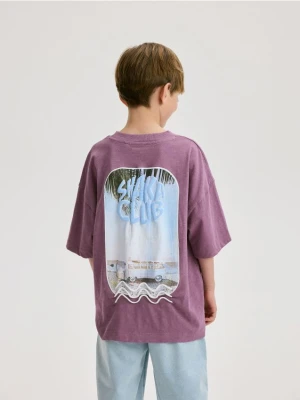 Reserved - T-shirt oversize z kieszonką - fioletowy