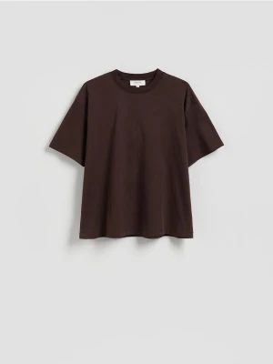 Reserved - T-shirt oversize z merceryzowanej bawełny - ciemnobrązowy