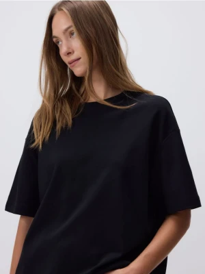 Reserved - T-shirt oversize z merceryzowanej bawełny - czarny