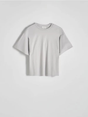 Reserved - T-shirt oversize z merceryzowanej bawełny - jasnoszary