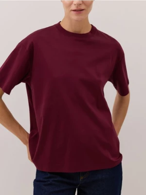 Reserved - T-shirt oversize z merceryzowanej bawełny - mahoniowy