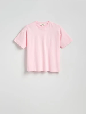 Reserved - T-shirt oversize z merceryzowanej bawełny - pastelowy róż