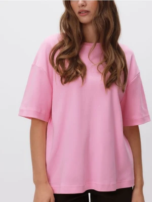 Reserved - T-shirt oversize z merceryzowanej bawełny - różowy