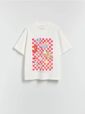 Reserved - T-shirt oversize z nadrukiem - biały