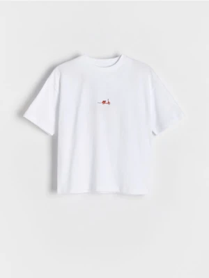 Reserved - T-shirt oversize z nadrukiem - biały