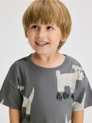 Reserved - T-shirt oversize z nadrukiem - ciemnoszary