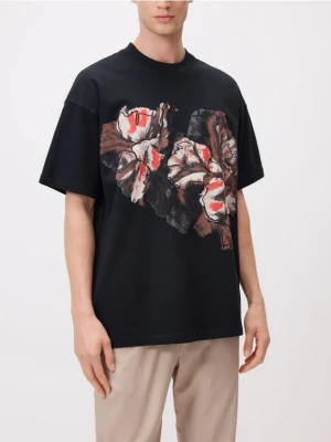 Reserved - T-shirt oversize z nadrukiem - czarny