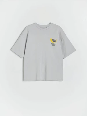 Reserved - T-shirt oversize z nadrukiem - jasnoszary