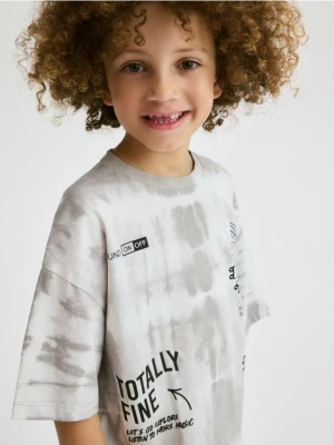 Reserved - T-shirt oversize z nadrukiem - jasnoszary