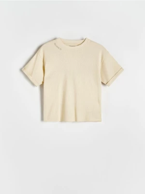 Reserved - T-shirt oversize z nadrukiem - jasnożółty