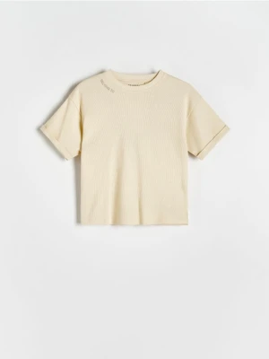 Reserved - T-shirt oversize z nadrukiem - jasnożółty