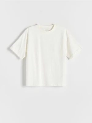 Reserved - T-shirt oversize z nadrukiem - złamana biel