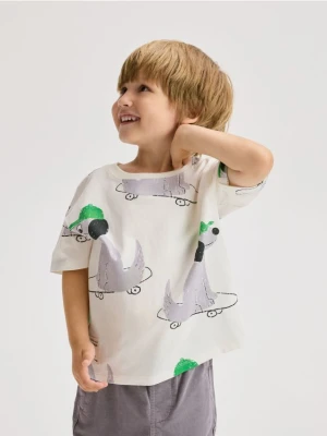 Reserved - T-shirt oversize z nadrukiem - złamana biel