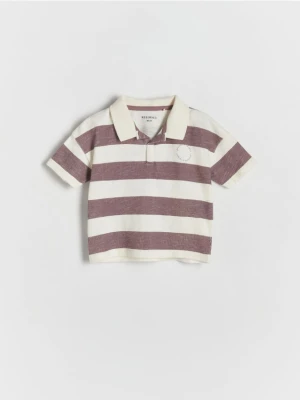 Reserved - T-shirt polo w paski - fioletowy
