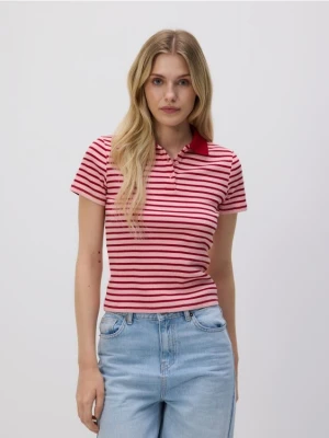 Reserved - T-shirt polo w paski - pastelowy róż