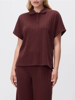 Reserved - T-shirt polo z dodatkiem lyocellu - brązowy