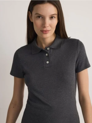 Reserved - T-shirt polo z wiskozą - ciemnoszary