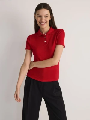 Reserved - T-shirt polo z wiskozą - czerwony