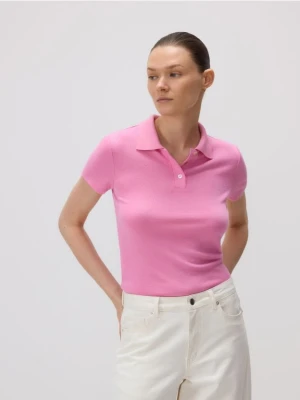 Reserved - T-shirt polo z wiskozą - różowy