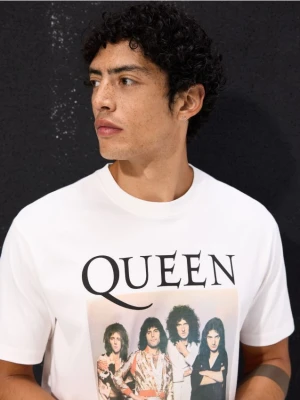 Reserved - Bawełniany T-shirt Queen - złamana biel