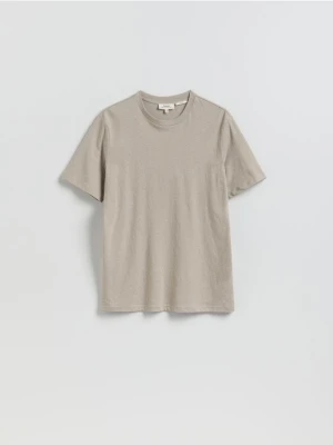 Reserved - T-shirt regular fit z lnem - beżowy