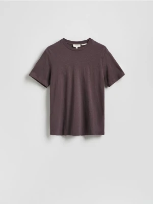 Reserved - T-shirt regular fit z lnem - brązowy
