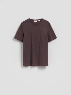 Reserved - T-shirt regular fit z lnem - brązowy