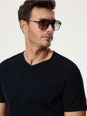 Reserved - T-shirt regular fit z lnem - czarny