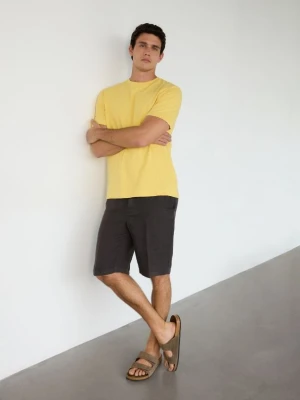 Reserved - T-shirt regular fit z lnem - jasnożółty
