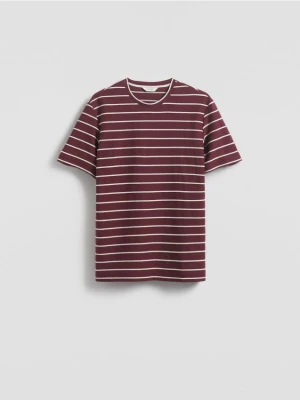 Reserved - T-shirt regular w paski - bordowy