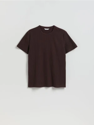 Reserved - T-shirt regular w prążek - ciemnobrązowy