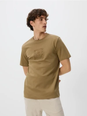 Reserved - T-shirt regular z aplikacją - oliwkowy