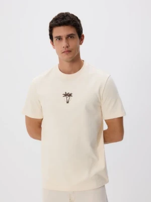 Reserved - T-shirt regular z aplikacją - złamana biel