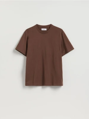 Reserved - T-shirt regular z bawełny - ciemnobrązowy