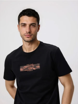 Reserved - T-shirt regular z bawełny merceryzowanej - czarny